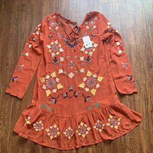 Chelsea & Violet Boho Dress Sheer Embroidered Small